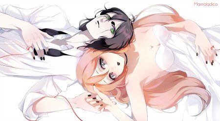 black eyes black hair bleach breasts dress green eyes inoue orihime male marmalade (elfless vanilla) orange hair ulquiorra schiffer watermark