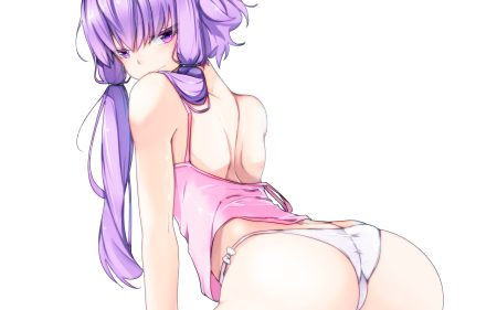 ass blush cameltoe long hair panties pon (shind 997) purple eyes purple hair third-party edit twintails underwear vocaloid voiceroid white yuzuki yukari