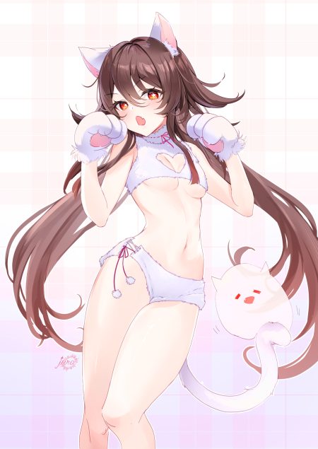 jura genshin impact hu tao animal ears nekomimi no bra tail