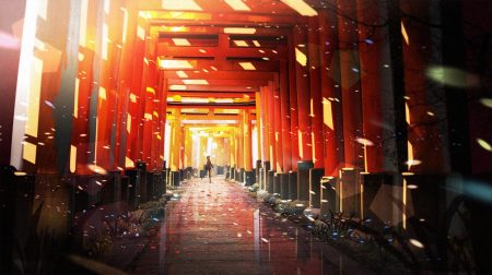 original petals reflection scenic silhouette someya mai torii
