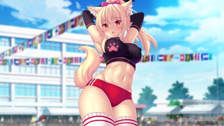 animal ears blonde hair bloomers blush bow catgirl elbow gloves erect nipples fast-runner-2024 gloves original ponytail red eyes ribbons signed tail thighhighs third-party edit tiffy