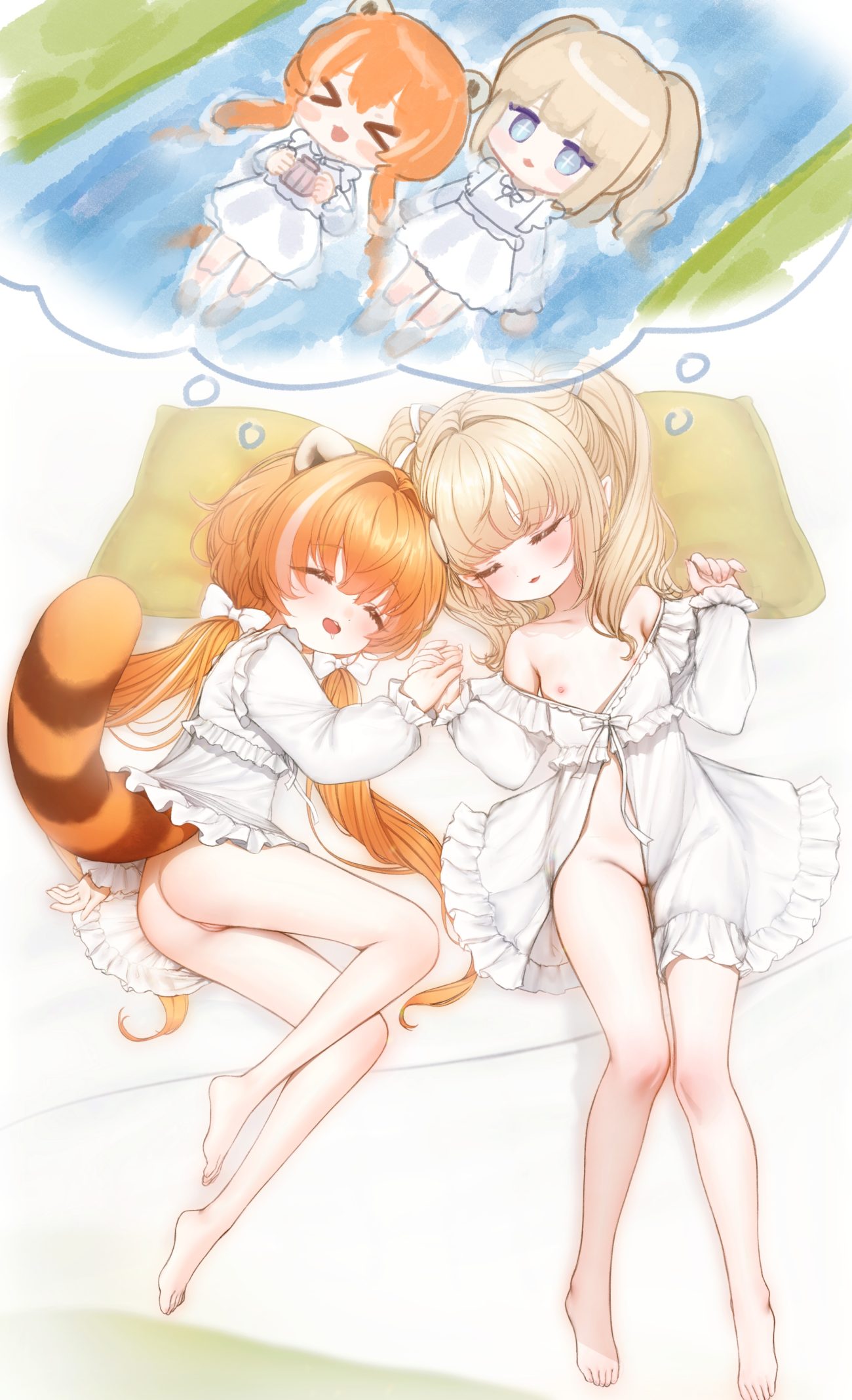 animal ears ass breasts chibi dress loli nipples no bra nopan open shirt pantsu pointy ears pussy skirt lift tagme tail wet yuri