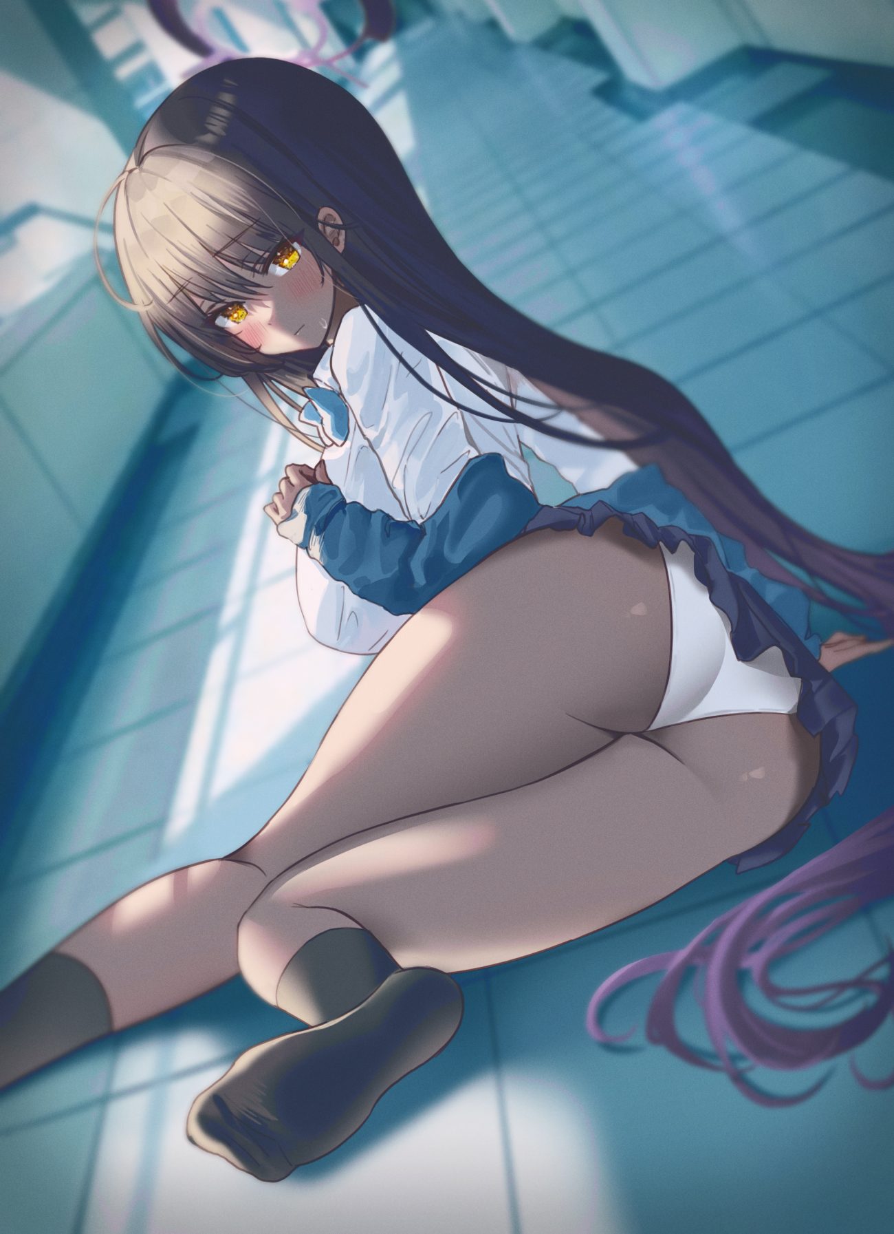 ash (cat7evy) blue archive kakudate karin ass feet halo pantsu seifuku skirt lift sweater thong