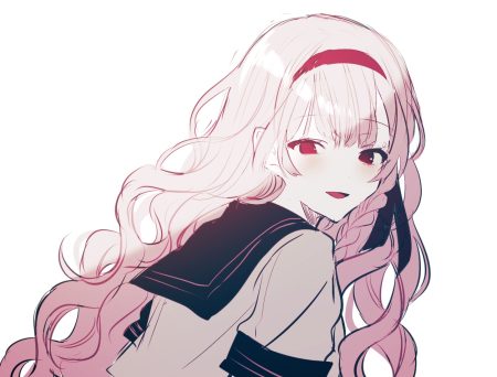 asa (memento) braids close headband long hair mariya ichime (asa) original pink hair red eyes school uniform sketch white