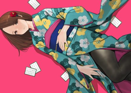 aikawa ren brown eyes brown hair japanese clothes kimono miru tights pantyhose pink short hair yomu (sgt epper)