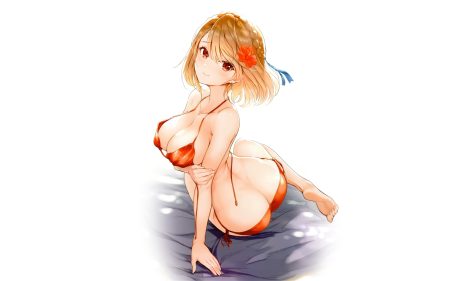 anthropomorphism ass azur lane bikini blonde hair blush braids breast hold nylon prince of wales (azur lane) red eyes short hair swimsuit third-party edit white