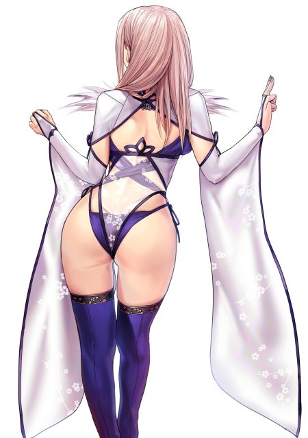 applekun fate/grand order miyamoto musashi (fate) ass japanese clothes see through swimsuits thighhighs