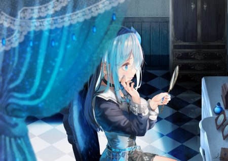 aqua eyes aqua hair choker dress lee (saraki) long hair mirror original saraki
