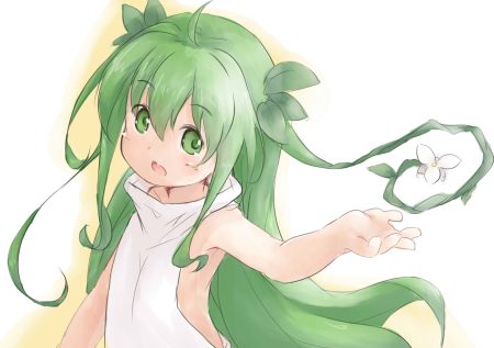 baigao flowers green eyes green hair leaves loli long hair original sketch