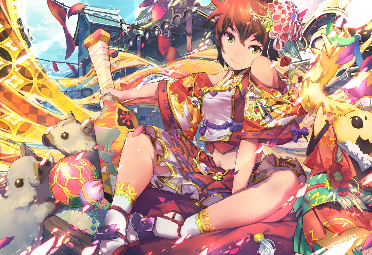ball brown hair building lora (xenoblade) navel short hair shrimqsleeq signed skirt socks xenoblade yellow eyes