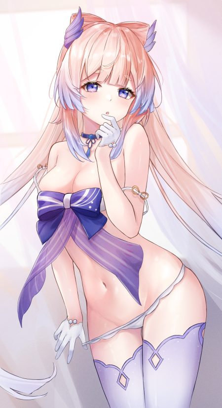 atychi genshin impact sangonomiya kokomi bra pantsu panty pull thighhighs undressing