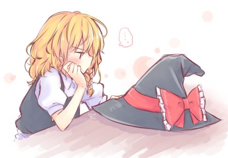 black eyes blonde hair blush bow braids hat kirisame marisa signed taketatsu (bamboo stand09) touhou witch hat