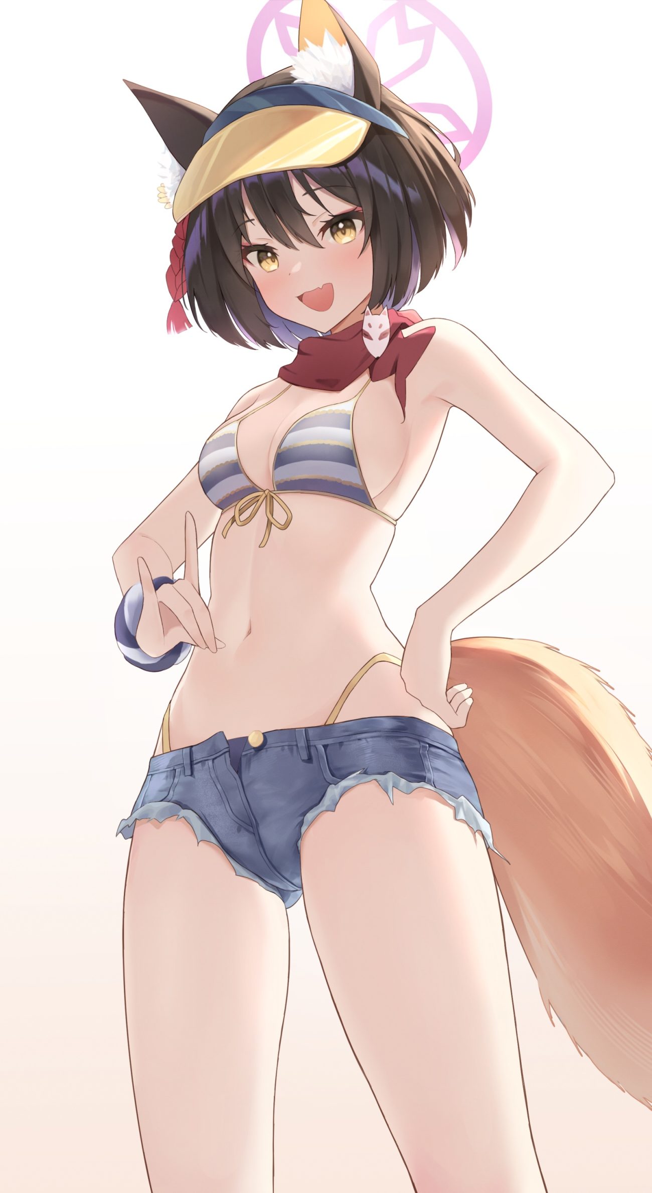 okey blue archive kuda izuna animal ears bikini halo kitsune swimsuits tail torn clothes