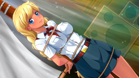 aqua eyes blonde hair bondage braids breasts dark skin everlasting summer huyase long hair rope school uniform skirt slavya twintails