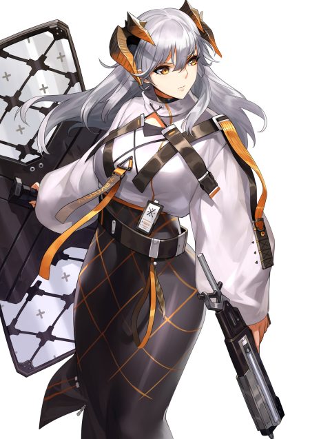 knatb arknights saria (arknights) gun horns tail uniform