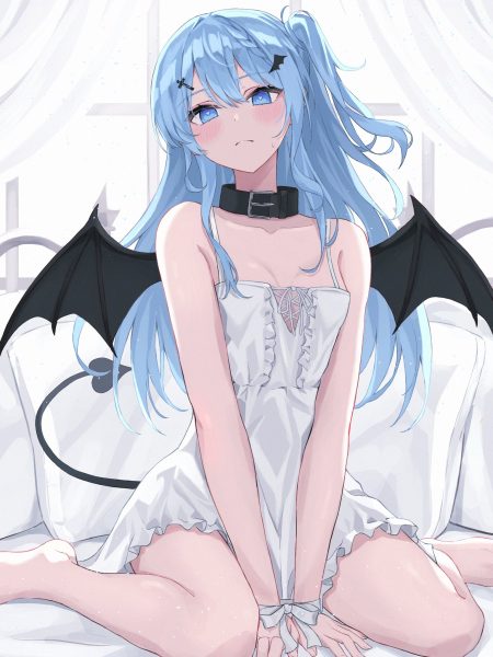 norio (noriosub) hololive hoshimachi suisei dress no bra summer dress tail wings