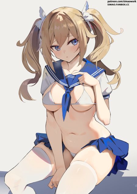 simao (x x36131422) genshin impact barbara (genshin impact) bikini seifuku swimsuits thighhighs
