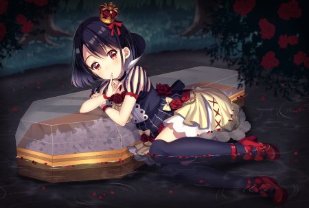 black hair blush dress fantastic kiss flowers ichiren namiro red eyes rose shirayuki (fantastic kiss) short hair tree water