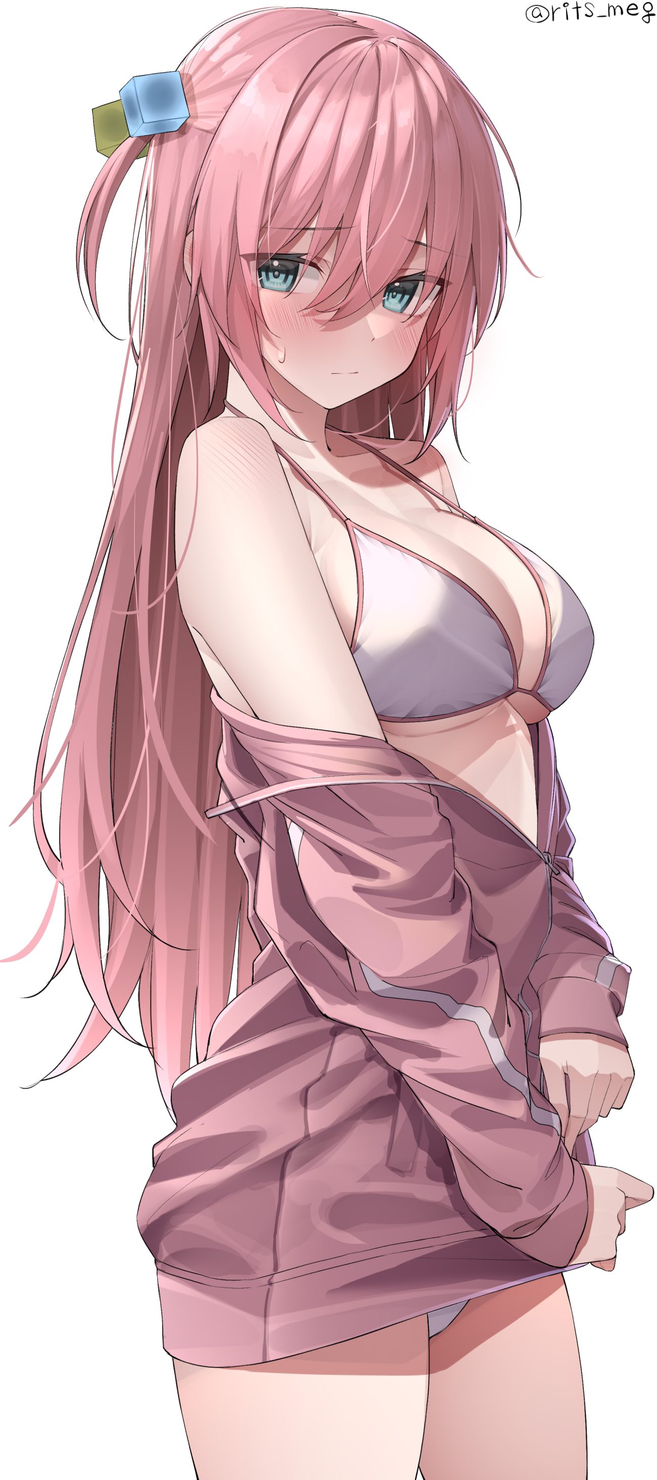 kawai ritsu (rits meg) bocchi the rock! gotou hitori bikini gym uniform open shirt swimsuits undressing
