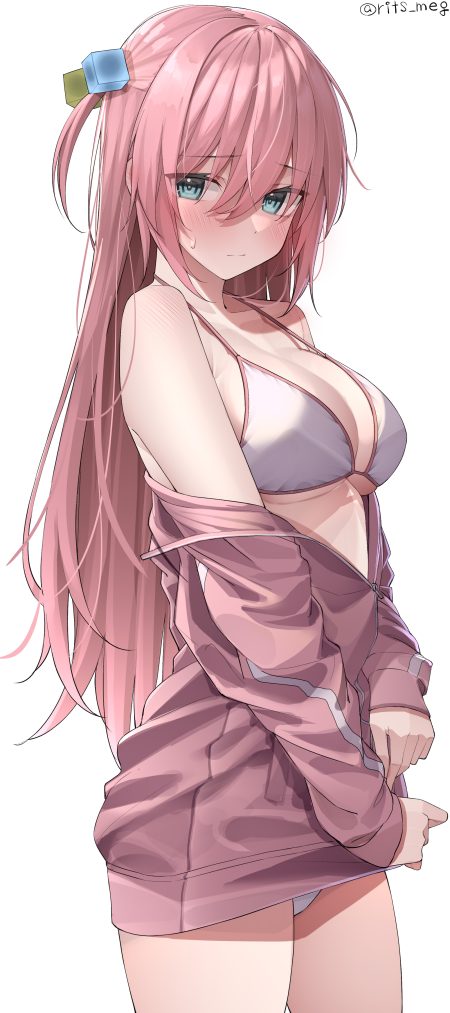 kawai ritsu (rits meg) bocchi the rock! gotou hitori bikini gym uniform open shirt swimsuits undressing