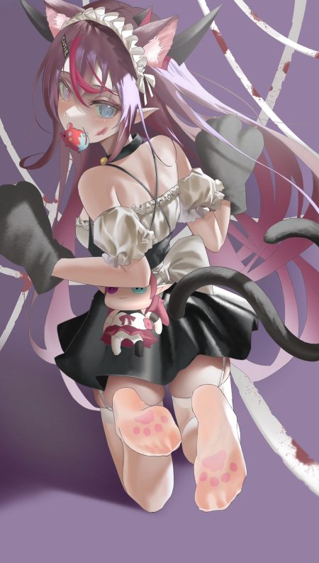hololive hololive english irys (hololive) animal ears chibi devil feet heterochromia horns maid nekomimi pointy ears stockings tagme tail thighhighs wings