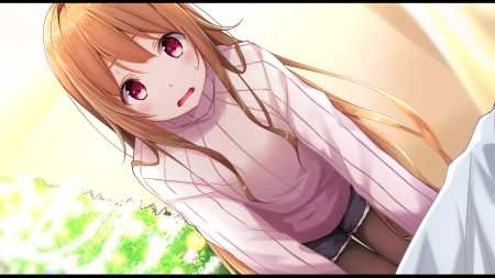 bed blush brown hair long hair mikage mone mone channel na53 pantyhose red eyes shorts