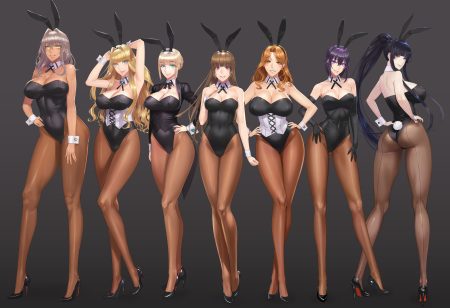 animal ears aqua eyes ass black hair blonde hair breasts brown hair bunny ears bunnygirl cleavage collar damegane dark skin erect nipples gloves gray hair group headband long hair orange eyes orange hair original pantyhose pink eyes purple eyes red eyes short hair tail wink wristwear yellow eyes