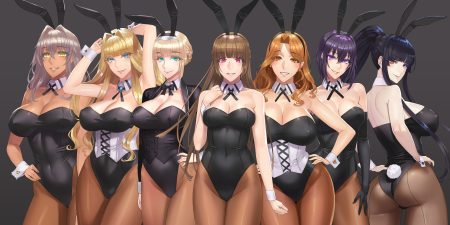 animal ears aqua eyes ass black hair blonde hair breasts brown hair bunny ears bunnygirl cleavage collar damegane dark skin erect nipples gloves gray hair group headband long hair orange eyes orange hair original pantyhose pink eyes purple eyes red eyes short hair tail wink wristwear yellow eyes
