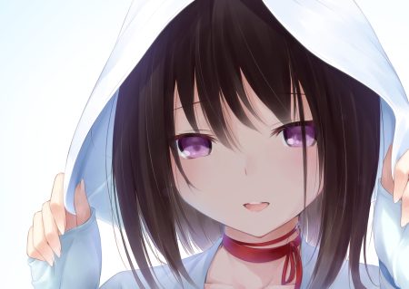 black hair choker close hood kisaragi yuki (sora saki) original purple eyes short hair