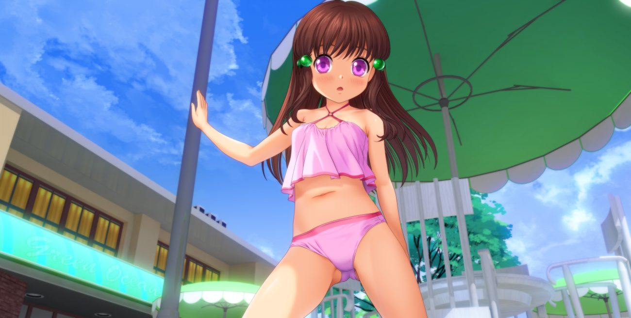 bikini blush brown hair loli moonknives original purple eyes swimsuit