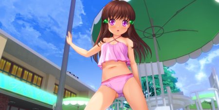 bikini blush brown hair loli moonknives original purple eyes swimsuit