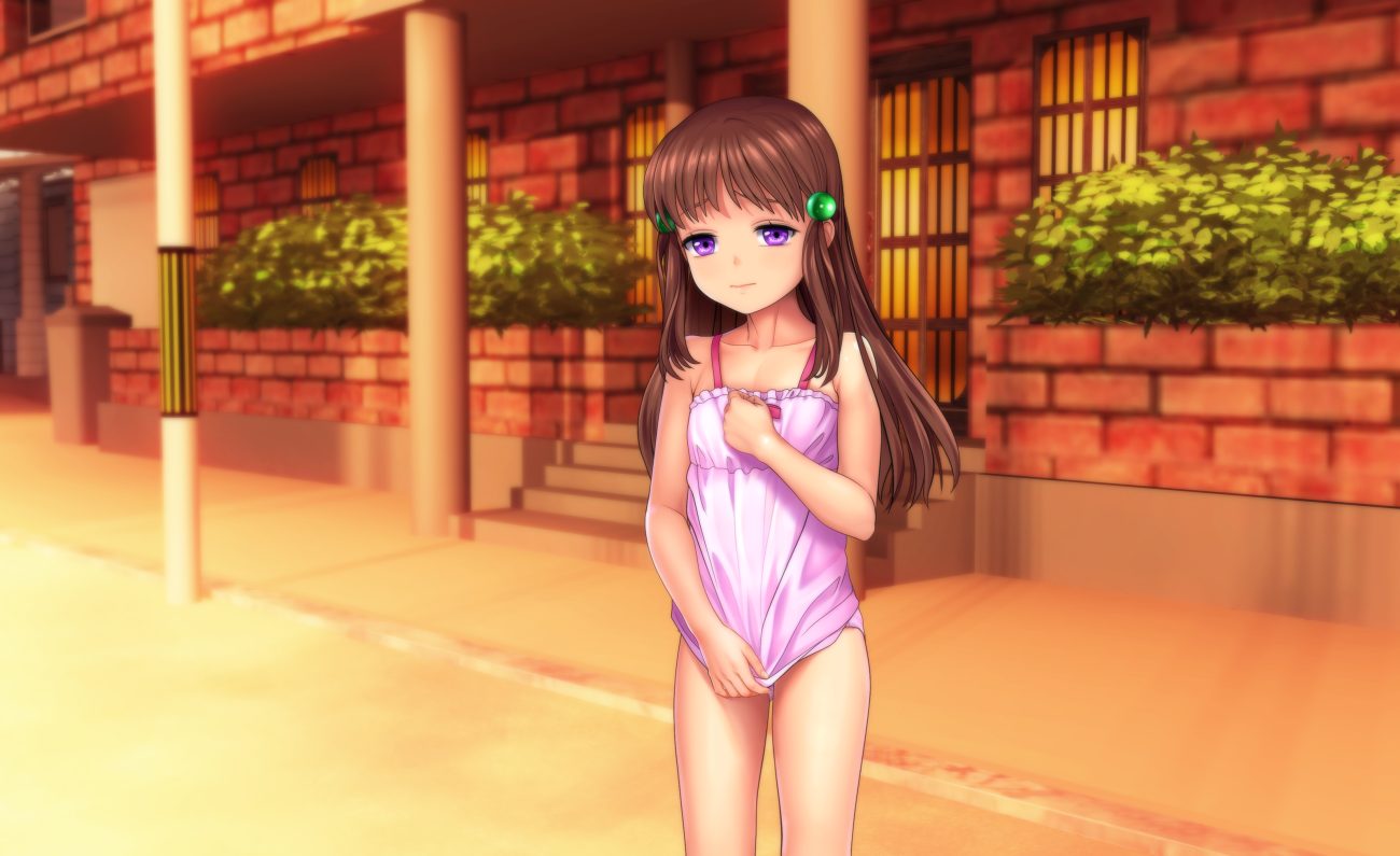 brown hair loli moonknives original purple eyes underwear