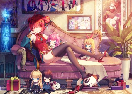 bell chinese clothes chinese dress couch doll dress mvv nopan original red eyes red hair short hair signed thighhighs vivian (mvv)
