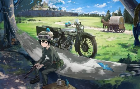 animal bird black hair drink goggles green eyes gun hat hermes horse kamemaru kino kino no tabi motorcycle short hair snake weapon