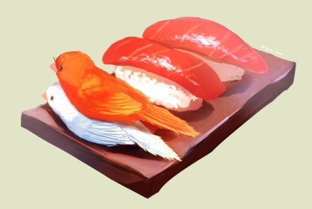 animal bird food gray manino (mofuritaionaka) no humans original signed