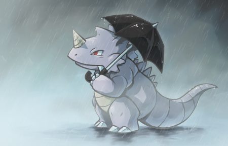 no humans pokemon rain rhydon thumpleweed umbrella water