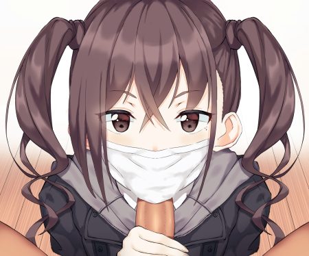 brown eyes brown hair close eruron fellatio hood idolmaster idolmaster cinderella girls long hair mask penis sunazuka akira twintails waifu2x