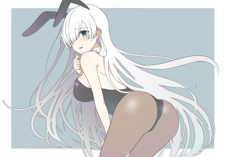 anastasia (fate/grand order) animal ears aqua eyes ass blush bodysuit breasts bunny ears bunnygirl chakku kanda fate/grand order fate (series) long hair pantyhose tears waifu2x white hair