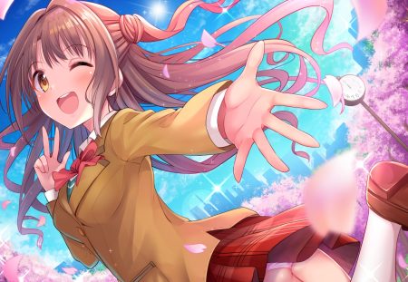 ass brown hair idolmaster idolmaster cinderella girls long hair panties school uniform shimamura uzuki underwear u rin wink yellow eyes