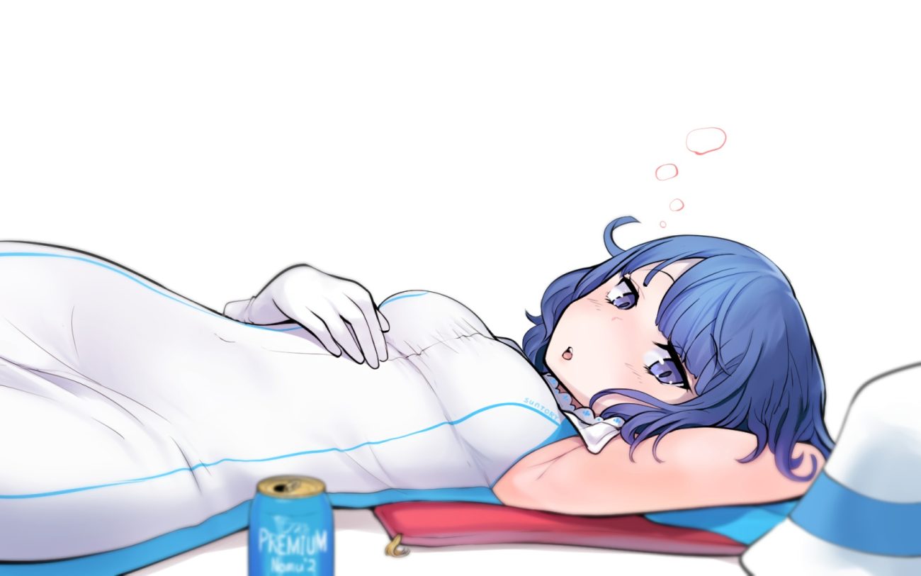 blue eyes blue hair dress drink gloves hat short hair suntory suntory nomu twilightrain waifu2x white