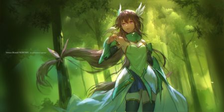 animal bird brown hair forest green long hair pink eyes sketch skirt swd3e2 thighhighs tree tyrca venus blood venusblood-frontier- watermark