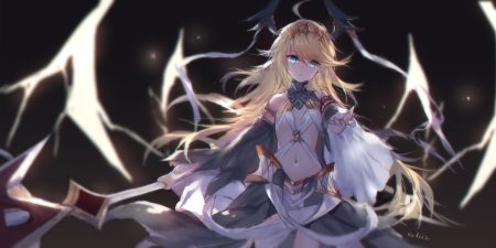 aqua eyes black blonde hair horns long hair navel signed sketch swd3e2 tiara venus blood weapon
