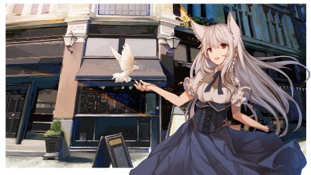 animal animal ears bird braids corset gloves gray hair long hair original red eyes ribbons sagiri (ulpha220)
