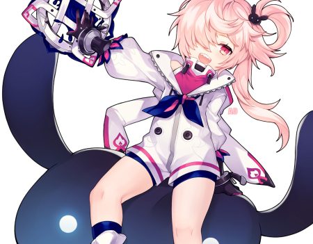 ao jun bike shorts elsword gloves laby (elsword) loli long hair nisha (elsword) pink eyes pink hair ponytail shorts waifu2x watermark white