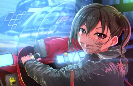 brown eyes brown hair close game console idolmaster idolmaster cinderella girls kirewisha long hair mask motorcycle sunazuka akira twintails