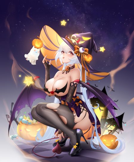 liu liaoliao areola devil dress erect nipples halloween heels horns no bra pantyhose tail torn clothes wings witch