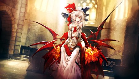 dress hat red eyes remilia scarlet touhou white hair wings yoshioka yoshiko