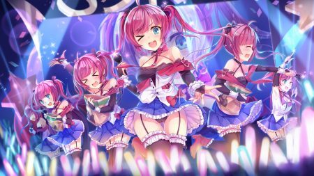 anthropomorphism aqua eyes azur lane blush collar elbow gloves gloves music panties pink hair san diego (azur lane) skirt skirt lift thighhighs twintails underwear uniform wink yuemanhuaikong