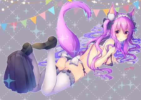 animal ears ass azu torako breasts foxgirl original panties purple hair red eyes tail thighhighs twintails underwear