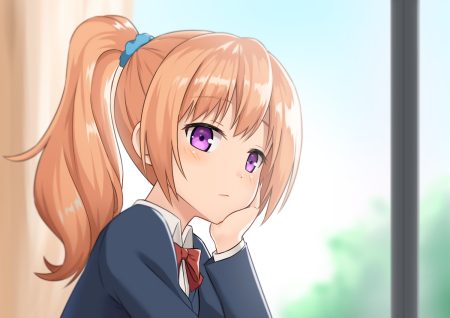 close kurisu-kun long hair orange hair original ponytail purple eyes risa (kurisu-kun) school uniform